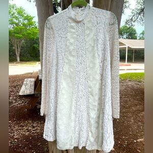 HD In Paris x Anthropologie Off White Lace Shift Short Dress